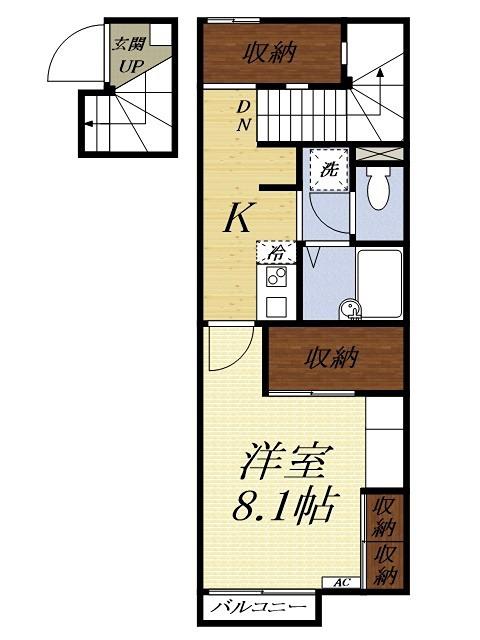 アリエッタ延久V(1K/2階)の間取り写真