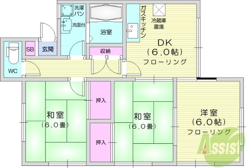 新田ハイツA(3DK/1階)の間取り写真