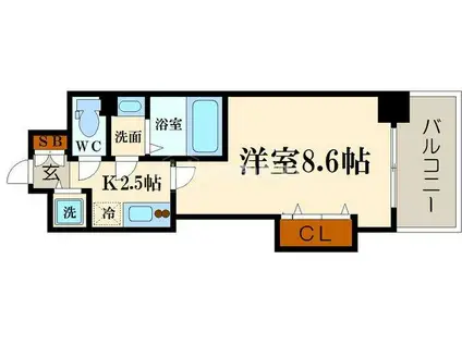 ラグゼ玉造II(1K/10階)の間取り写真