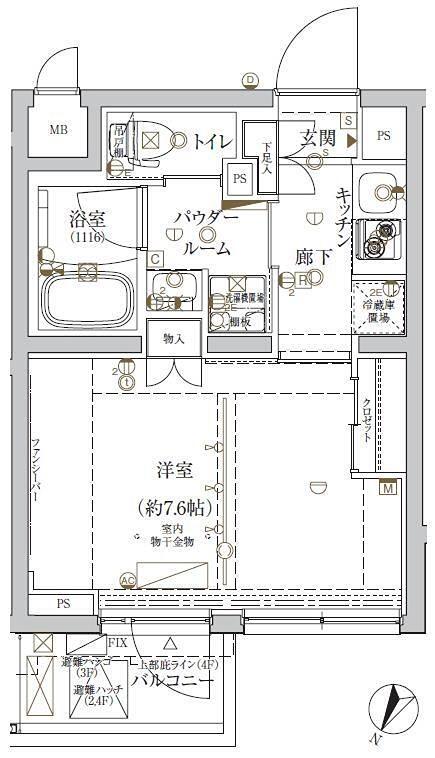 クレイシア新宿ノース(1K/3階)の間取り写真