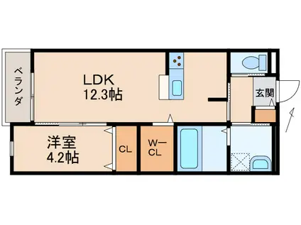 クラウンハイツ木広町B棟(1LDK/3階)の間取り写真