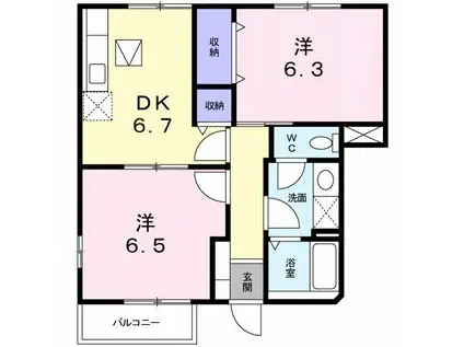 レフィナード朝日台A(2DK/1階)の間取り写真