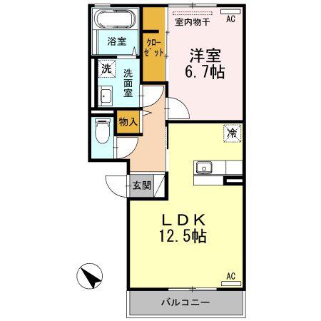 パルカディア乙吉(1LDK/2階)の間取り写真