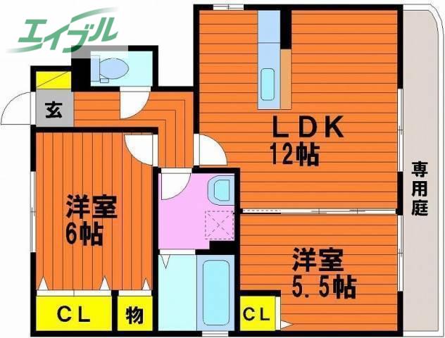 リッツハウスさくらB棟(2LDK/1階)の間取り写真