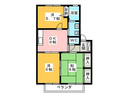 ディアコート イムズ B棟(3DK/1階)の間取り写真