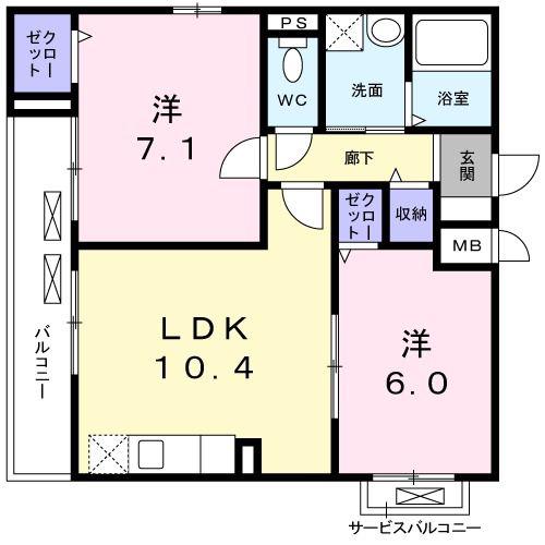 フラット黒門(2LDK/4階)の間取り写真