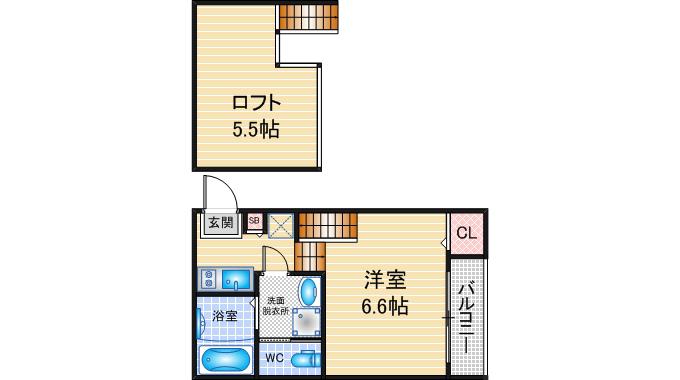 コンフォート東海通(1SK/2階)の間取り写真