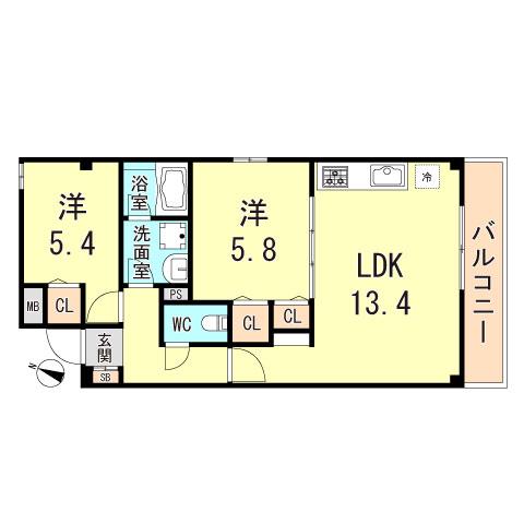 &VILLA(2LDK/1階)の間取り写真