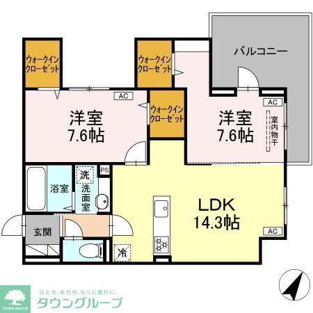 SERENE TERA(2LDK/2階)の間取り写真