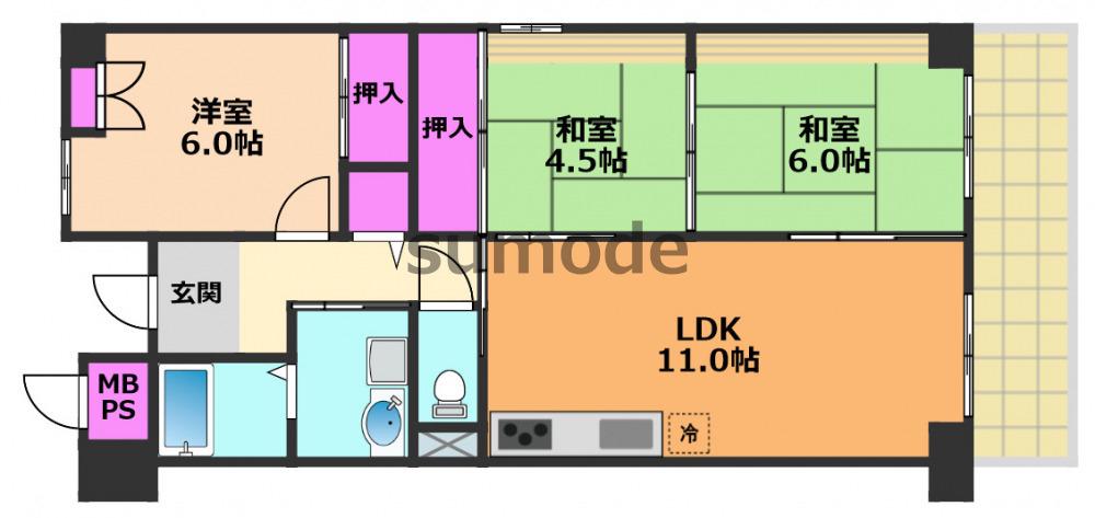 ラフィーネ上牧(3LDK/3階)の間取り写真