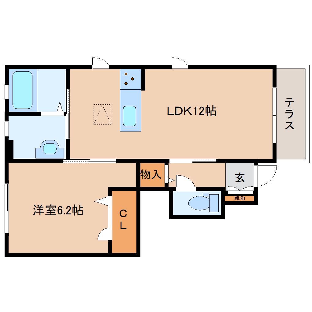 コンフォート法隆寺VI(1LDK/1階)の間取り写真