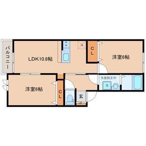 アスコット東郡山(2LDK/1階)の間取り写真