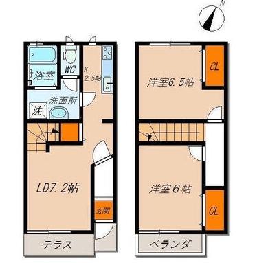 スコットハウスB(2LDK/1階)の間取り写真