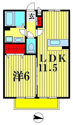 リバーウォーク B棟(1LDK/2階)の間取り写真