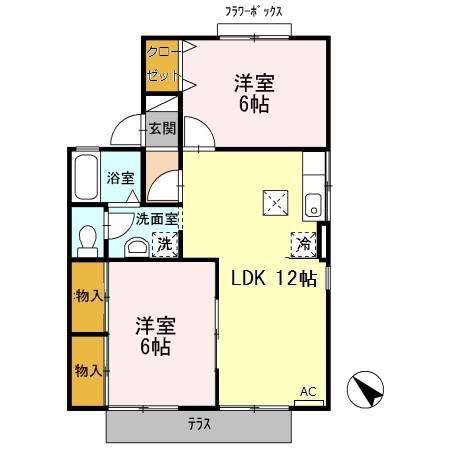 セジュール函南(2LDK/1階)の間取り写真