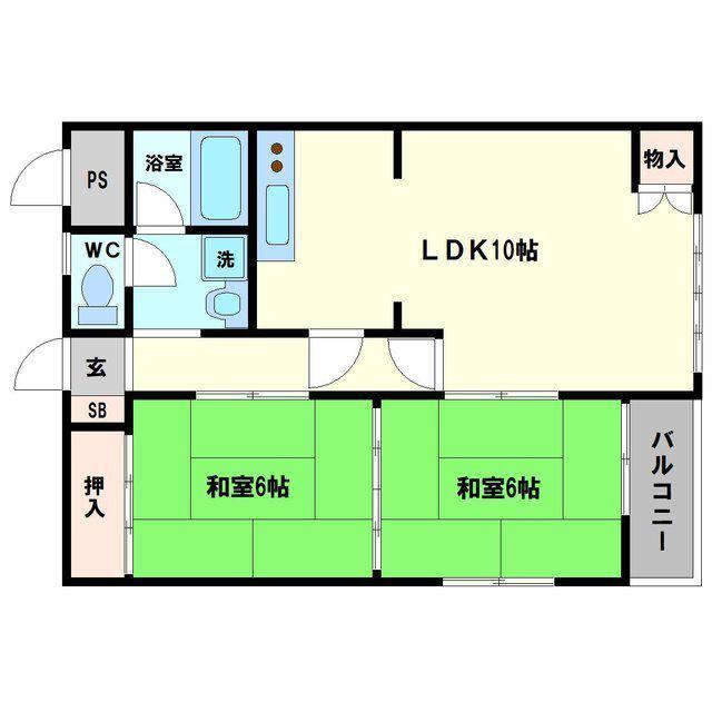 松尾マンション(2LDK/3階)の間取り写真