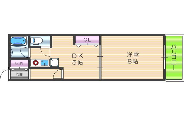 ライオンズマンション中之島(1DK/2階)の間取り写真