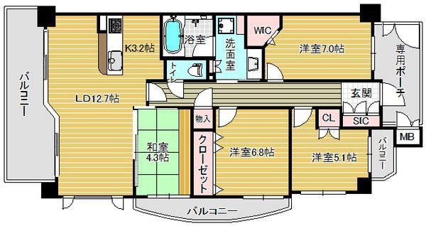ユニハイム鶴見緑地(3SLDK/10階)の間取り写真