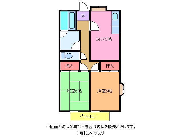 パインヒルズA(2DK/1階)の間取り写真