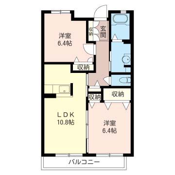 グランベリーコートB(2LDK/2階)の間取り写真