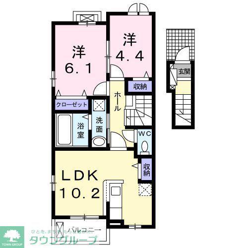 プロムナードB(2LDK/2階)の間取り写真