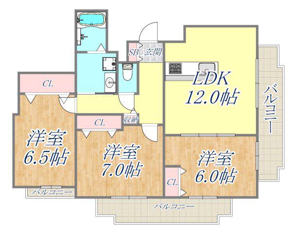 ガーデンフラッツ夙川(3LDK/2階)の間取り写真