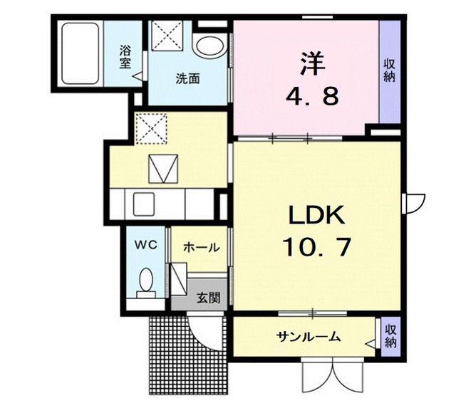 カエルムU(1LDK/1階)の間取り写真