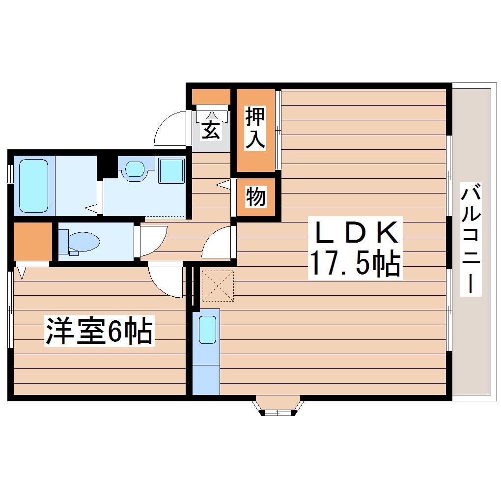 トゥインクル土手内B(1LDK/1階)の間取り写真