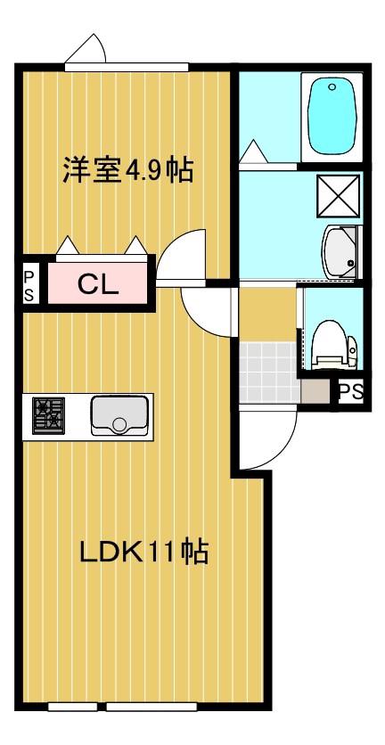 ARIES(1LDK/1階)の間取り写真
