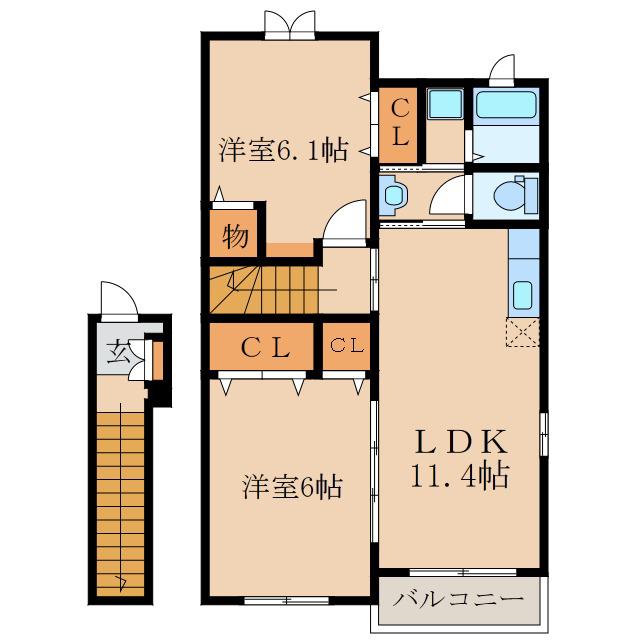 ローズヒルII(2LDK/2階)の間取り写真