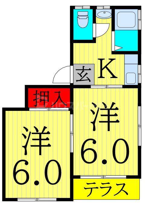 ソルトハイム(2K/2階)の間取り写真