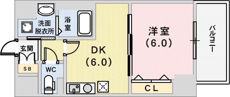 プレサンス三宮フラワーロード(1DK/10階)の間取り写真