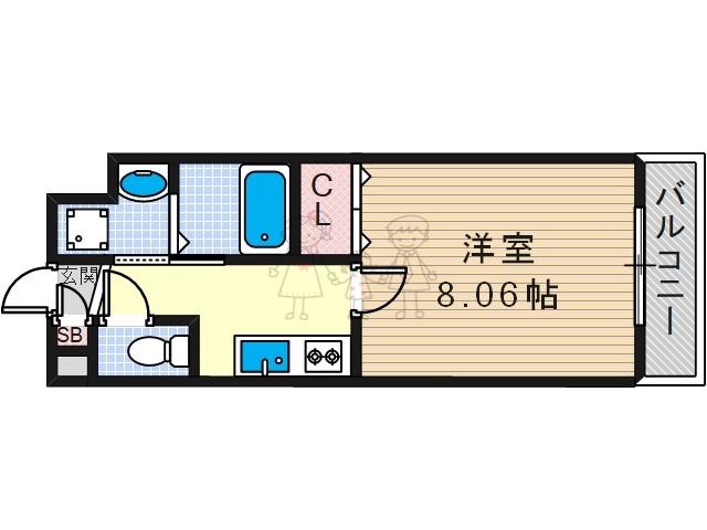 ウエスト COCOON ABENO(1K/4階)の間取り写真