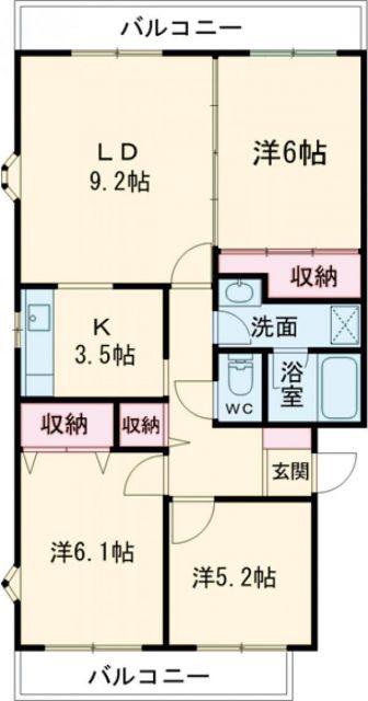 ルミエール緑岡B(3LDK/1階)の間取り写真