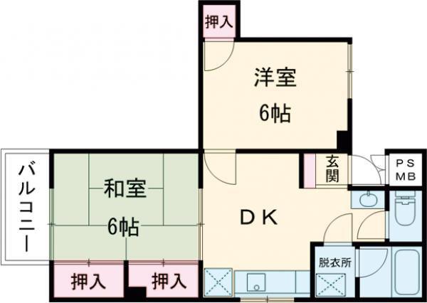 サンハイツ元町(2DK/5階)の間取り写真