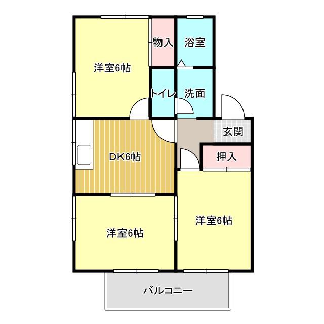 サンディーヌ(3DK/2階)の間取り写真