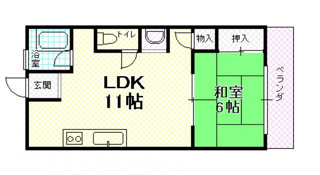 ハイツせせらぎ(1LDK/3階)の間取り写真