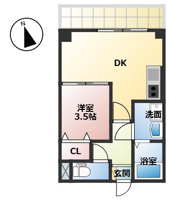 ベルシティ霞城(1DK/3階)の間取り写真