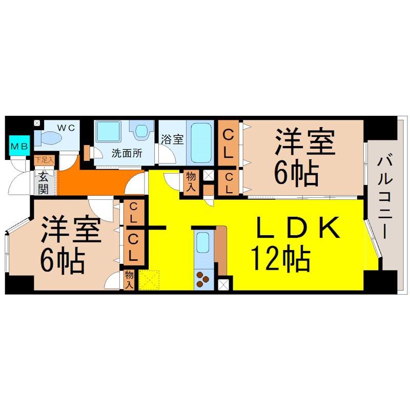 ヴィラエーデル大須(2LDK/7階)の間取り写真