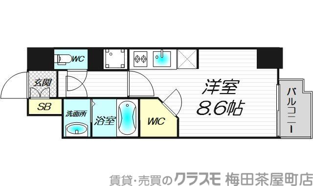パークキューブ北浜(ワンルーム/14階)の間取り写真