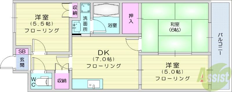 ハイブリッドレジデンスⅤ(3DK/1階)の間取り写真