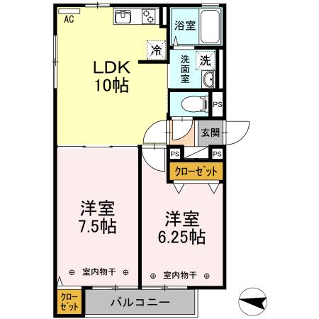ルミエール(2LDK/1階)の間取り写真