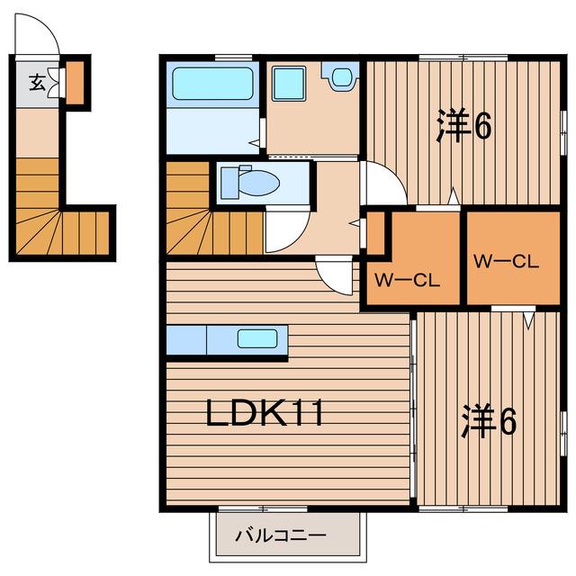 エトワール上町 A棟(2LDK/2階)の間取り写真