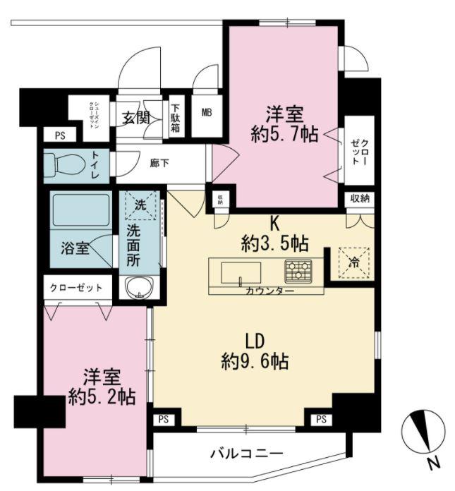 コンシェリア虎ノ門(2LDK/12階)の間取り写真