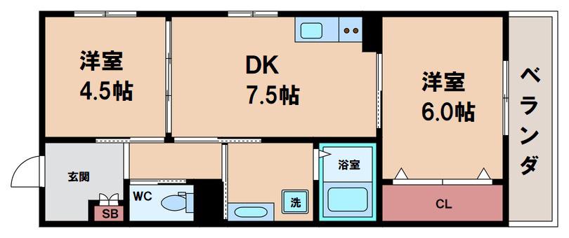 ORIENTCITY勝山(2DK/3階)の間取り写真