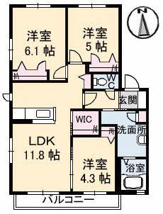 ロイヤルフェルティG棟(3LDK/1階)の間取り写真
