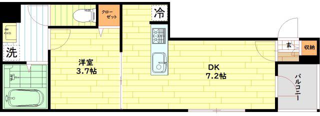 グランデュール新森(1DK/3階)の間取り写真