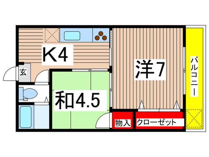 クリスNO.2アビタシオン(2K/4階)の間取り写真