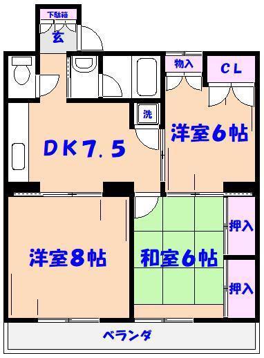 菅野グリーンハイツ(3DK/1階)の間取り写真
