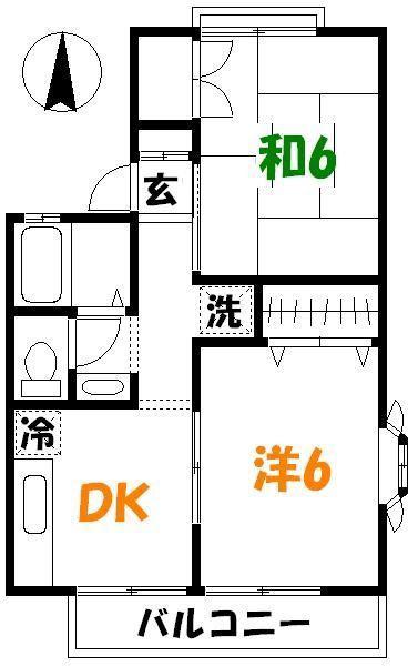 ハナミズキA棟(2DK/1階)の間取り写真